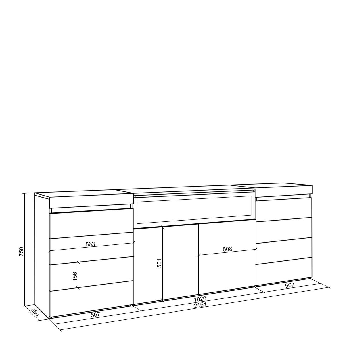 KOMMODE mit Schubladen, Elektrokamin, zementgrau, 214/35/75 cm - Grau, Holzwerkstoff (35/75/214cm) - Skraut Home