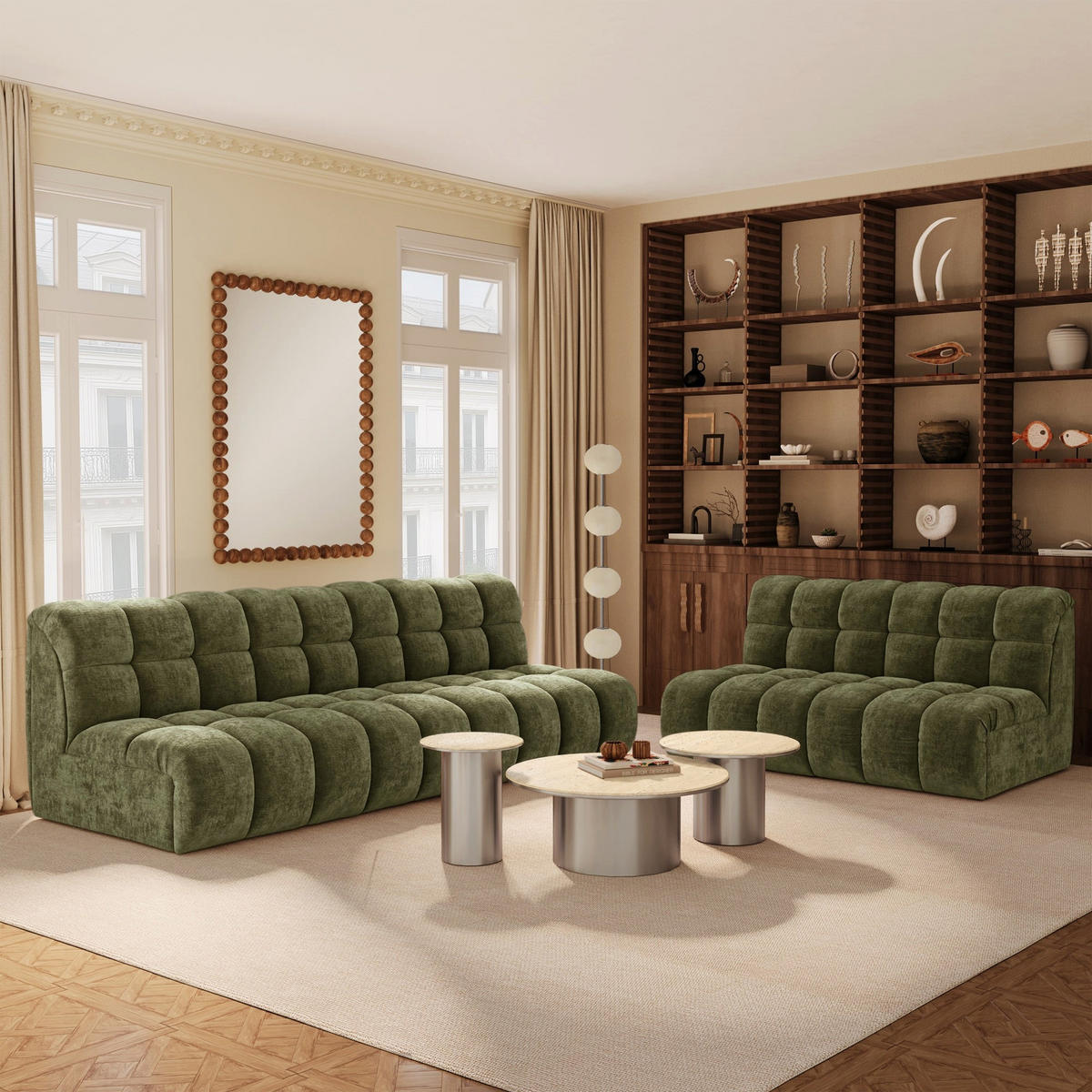 SOFA SEVEN Geprägter Samt Vintage-Grün 162cm - Dunkelgrün/Grün, Textil (162/77/98cm) - Premium Interiors