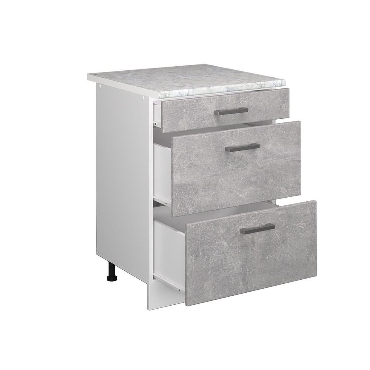 UNTERSCHRANK R-Line Beton 60 cm mit Schubladen - Weiß/Grau, Holzwerkstoff (60/81.6/60cm) - Vicco