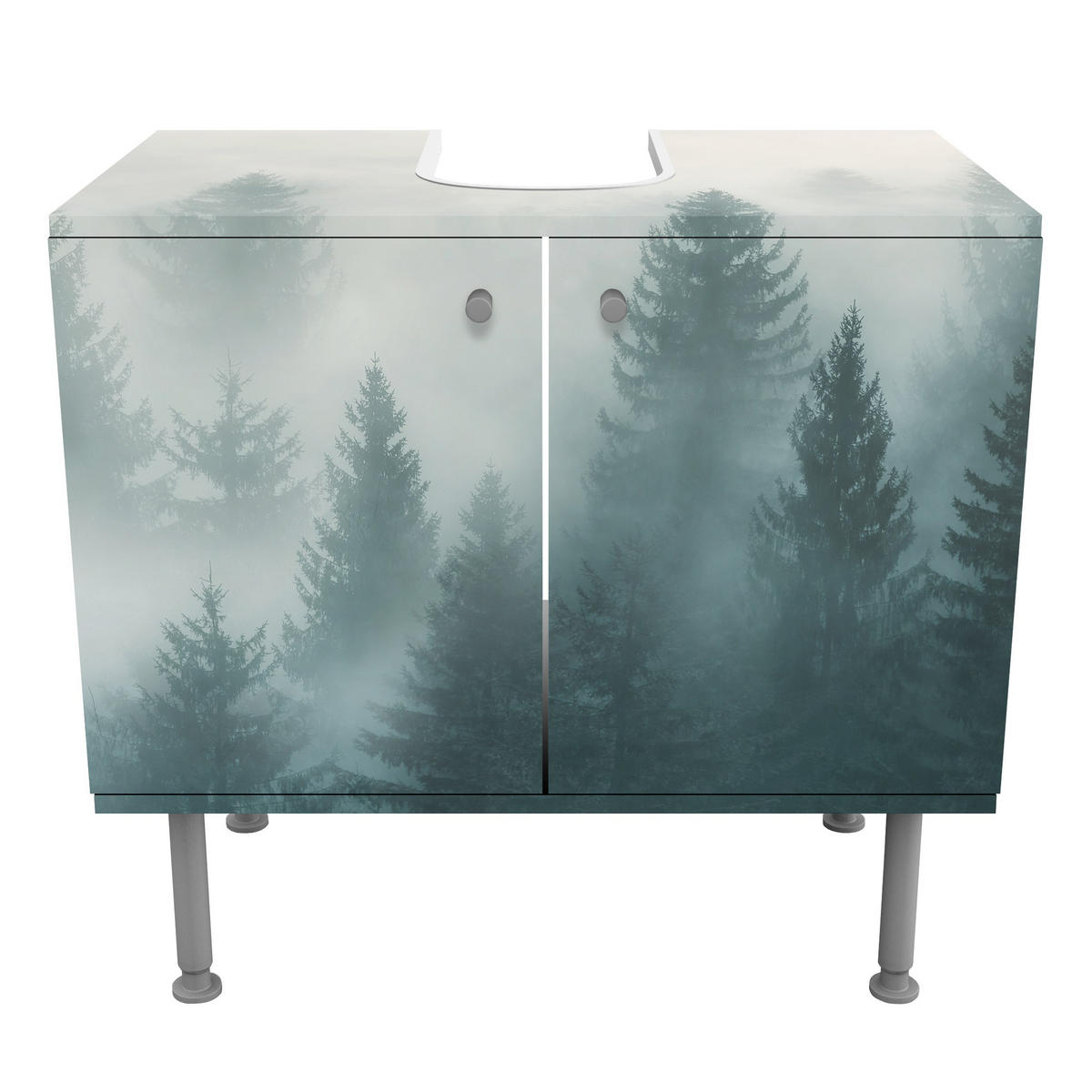 WASCHBECKENUNTERSCHRANK Nadelwald im Nebel 60/55/35 cm - Beige, Holzwerkstoff (60/55/35cm) - Bilderwelten