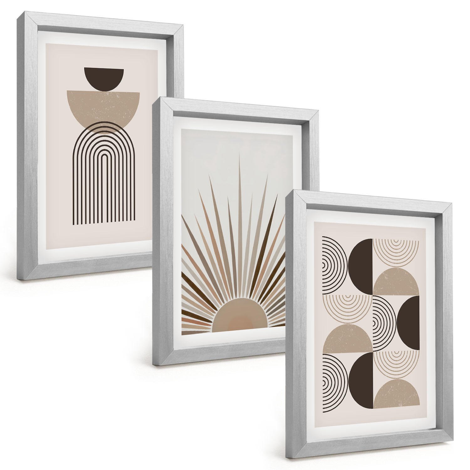 BILDER SET 3er Set - 20x30 cm Silberner Rahmen - Abstrakte Formen beige braun - Silberfarben, Kunststoff (20/30cm) - TULUP