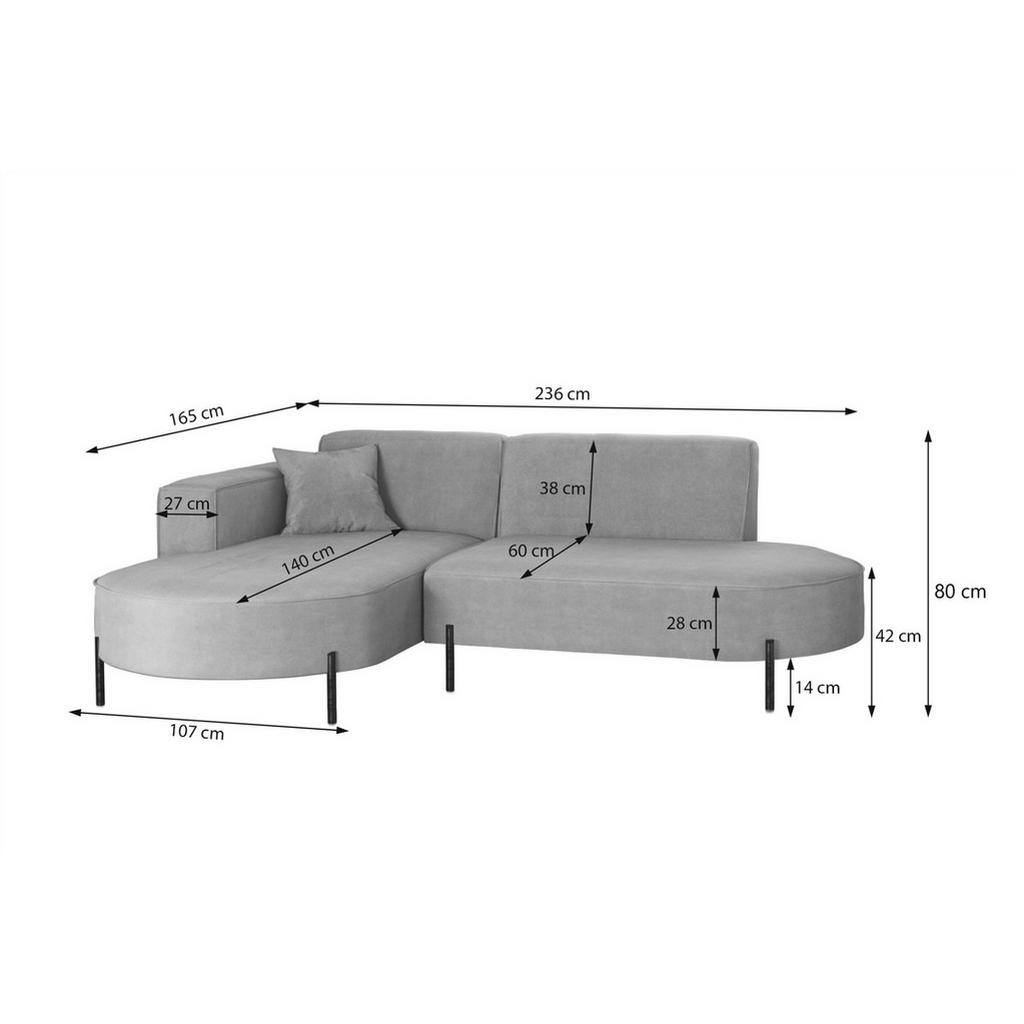 Thumbnail - Fun Möbel Ecksofa, Anthrazit, Textil, Ottomane rechts, 236x165 cm, Wohnzimmer, Sofas & Couches, Wohnlandschaften, Ecksof...