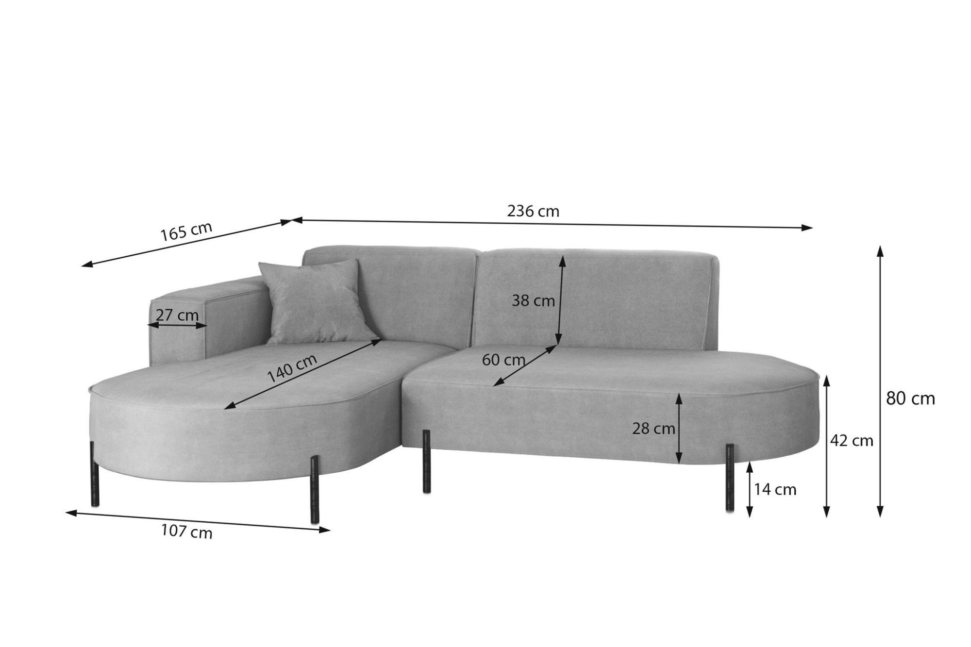 Thumbnail - Fun Möbel Ecksofa, Beige, Textil, Ottomane rechts, 236x165 cm, Wohnzimmer, Sofas & Couches, Wohnlandschaften, Ecksofas