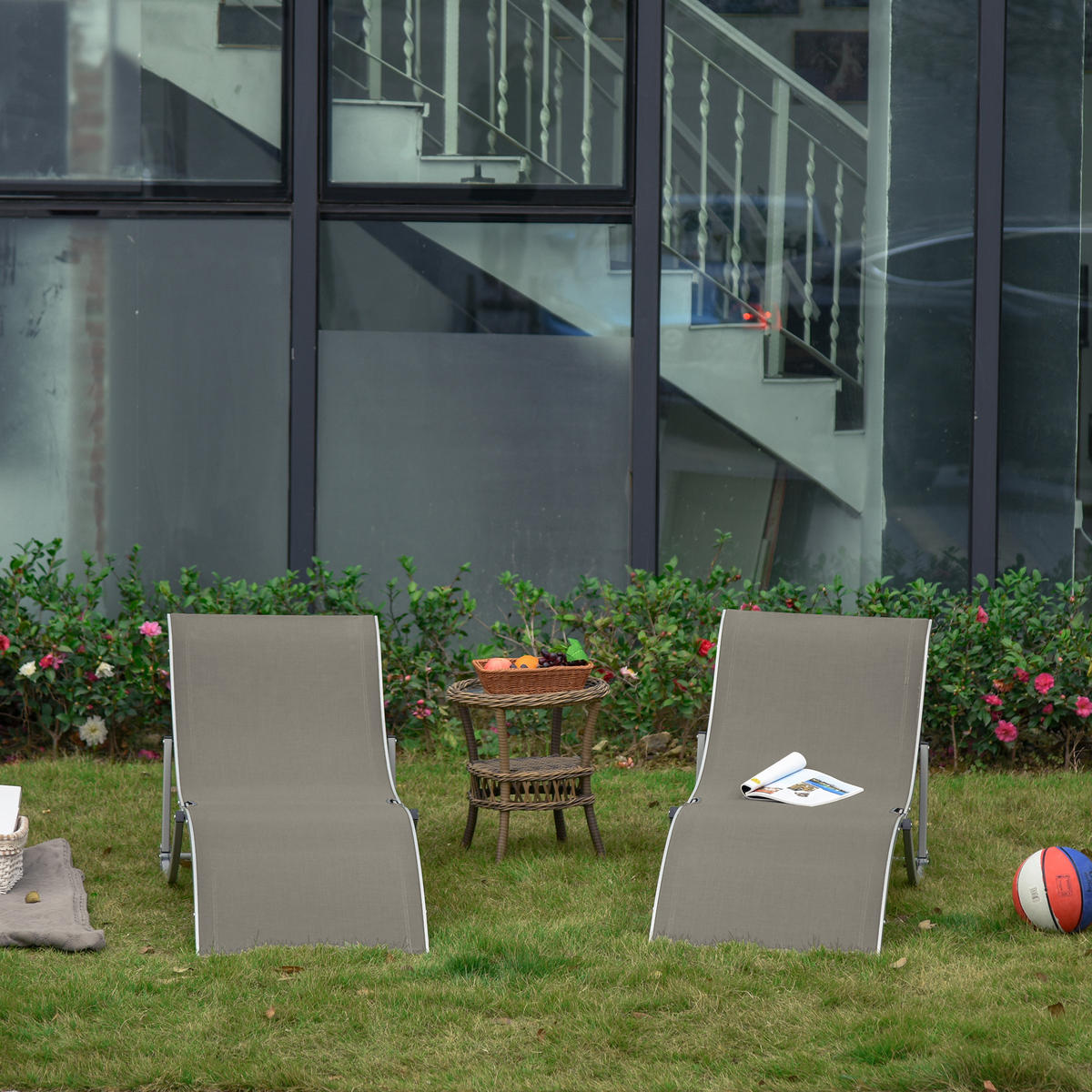 SONNENLIEGE Set mit 2 klappbaren 61 x 165 x 63 cm - Grau, Metall (165/63/61cm) - Vallsero