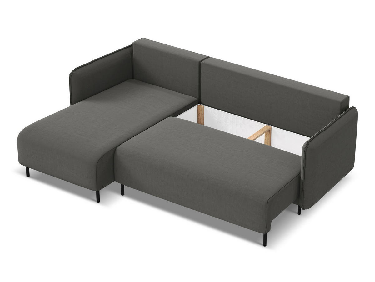 ECKSOFA mit Schlaffunktion Samt Stoff Grau - Dunkelgrau/Schwarz, Holz/Textil (162/236cm) - Makamii
