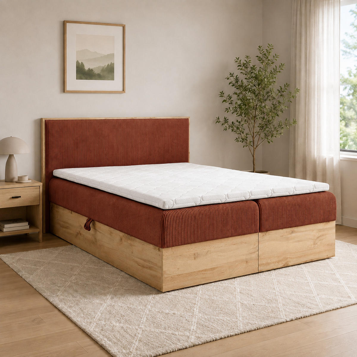 BOXBETT Holzoptik Sonoma mit Topper 160x200 cm Rost - Orange, Textil (160/200cm) - Home Collective
