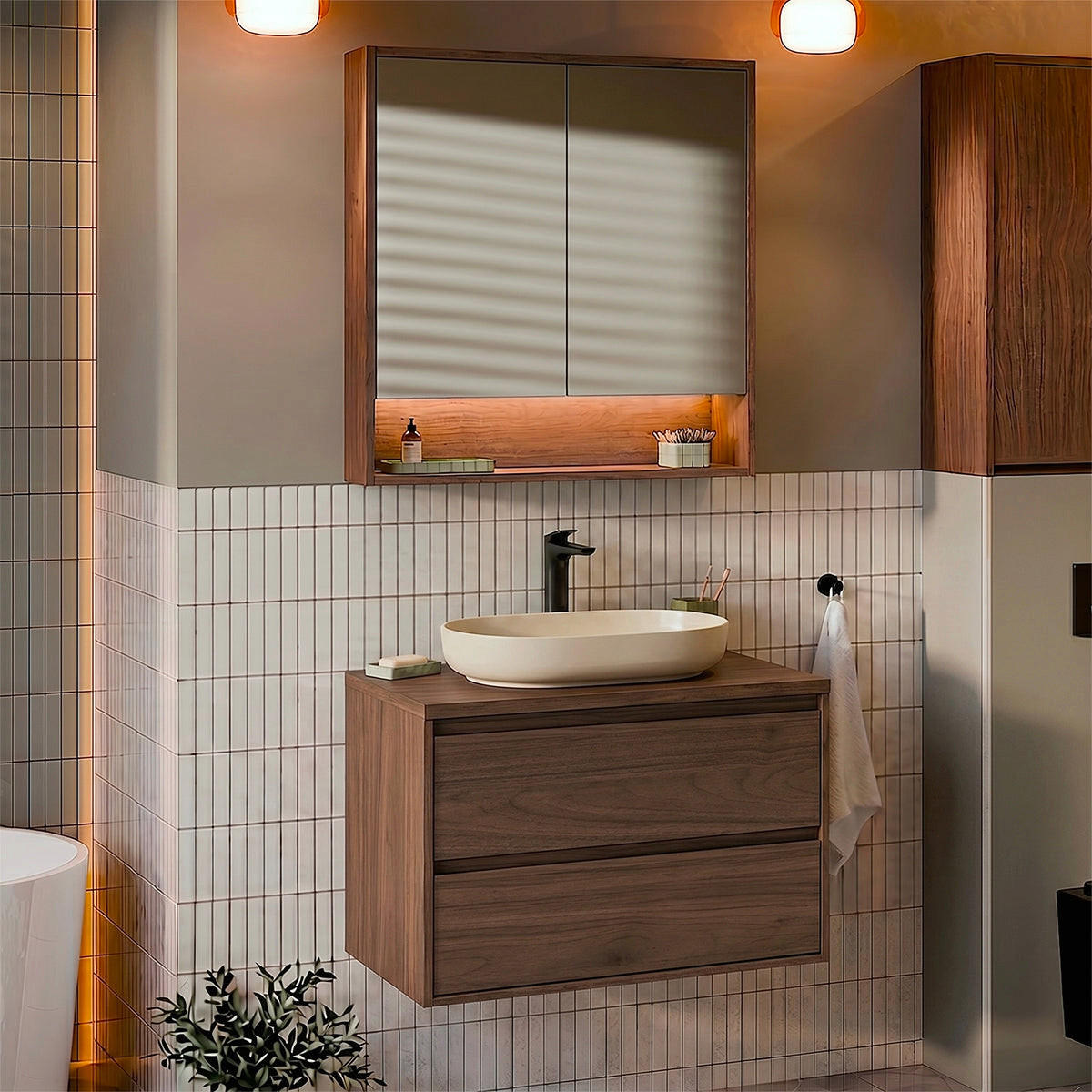 BADMÖBEL 80cm Edmé 2er-Set Dunkles Holz - Braun, Holzwerkstoff (80/52.2/46cm) - Petits-meubles