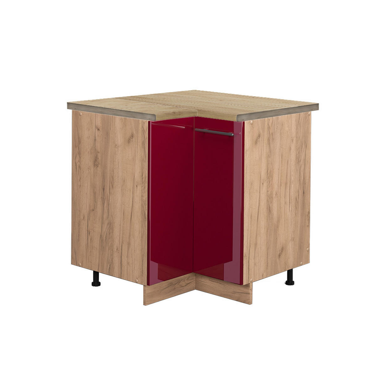 ECKUNTERSCHRANK Fame-Line Bordeaux Hochglanz 80.5 cm, AP Eiche - Honigeiche/Bordeaux, Holzwerkstoff (80.5/82/60cm) - Vicco