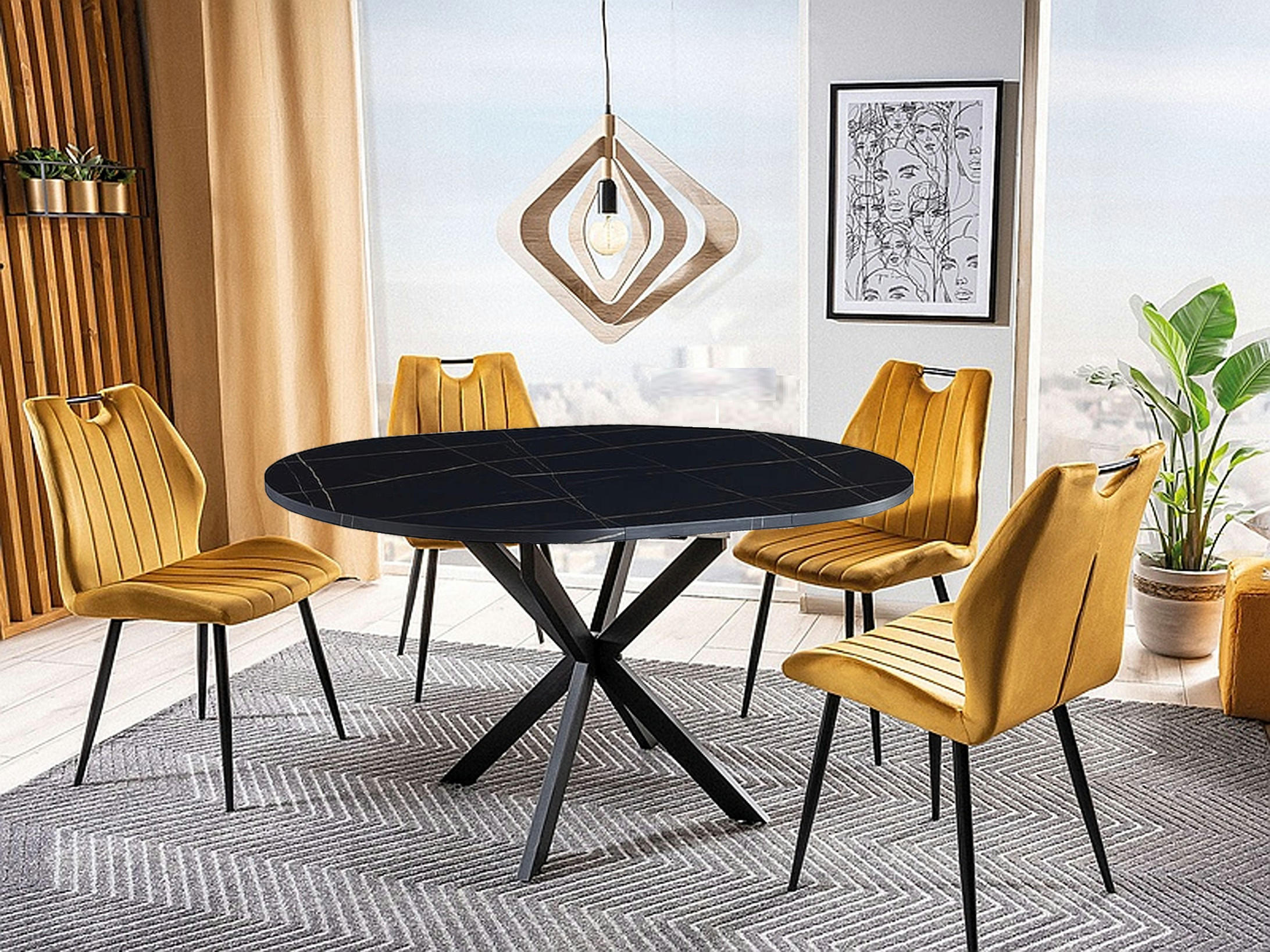 ESSTISCH Rund Marmor Schwarz - Schwarz matt 100x75 cm - Schwarz, Holzwerkstoff (100/100/75cm) - designimpex