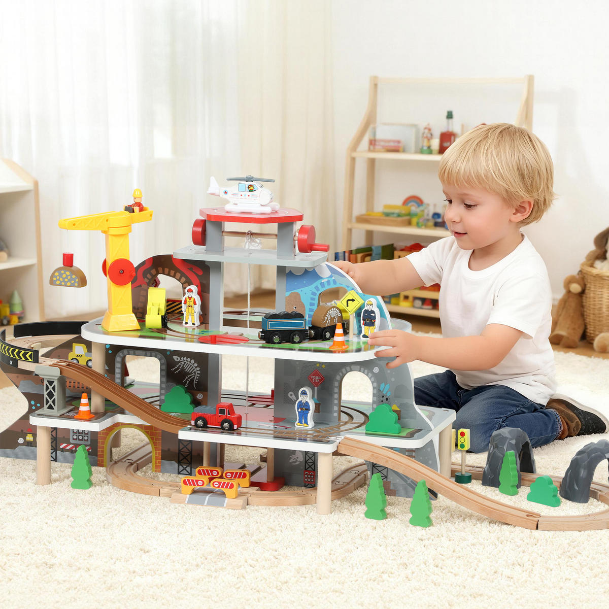 HOLZEISENBAHN-SET Buchenholz MDF Naturholz - Multicolor, Holz (40.5/41/99cm) - AIYAPLAY
