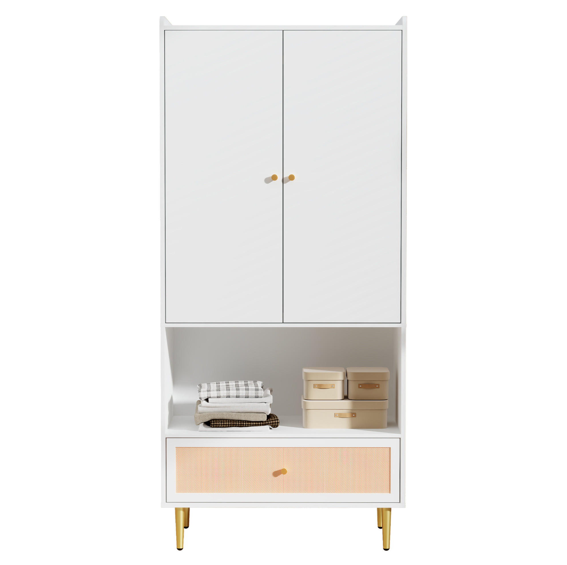 KLEIDERSCHRANK 80/48/175 cm weiß/natur aus Spanplatte mit Schublade - Weiß, Holzwerkstoff (48/175/80cm) - OKWISH