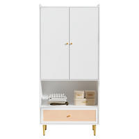 KLEIDERSCHRANK 80/48/175 cm weiß/natur aus Spanplatte mit Schublade - Weiß, Holzwerkstoff (48/175/80cm) - OKWISH