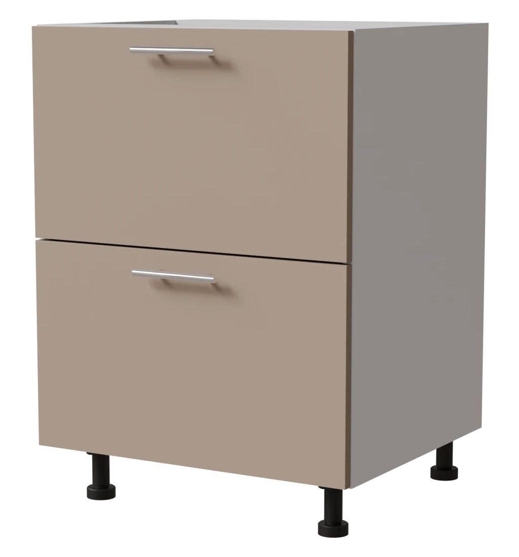 SCHUBLADENUNTERSCHRANK Brerra D2A/60/1A Korpus weiß / Front RAL 1019 graubeige Matt 60 / 50 / 82 cm - Graubraun/Weiß, Holz/Holzwerkstoff (60/82/50cm) - Feldmann-Wohnen