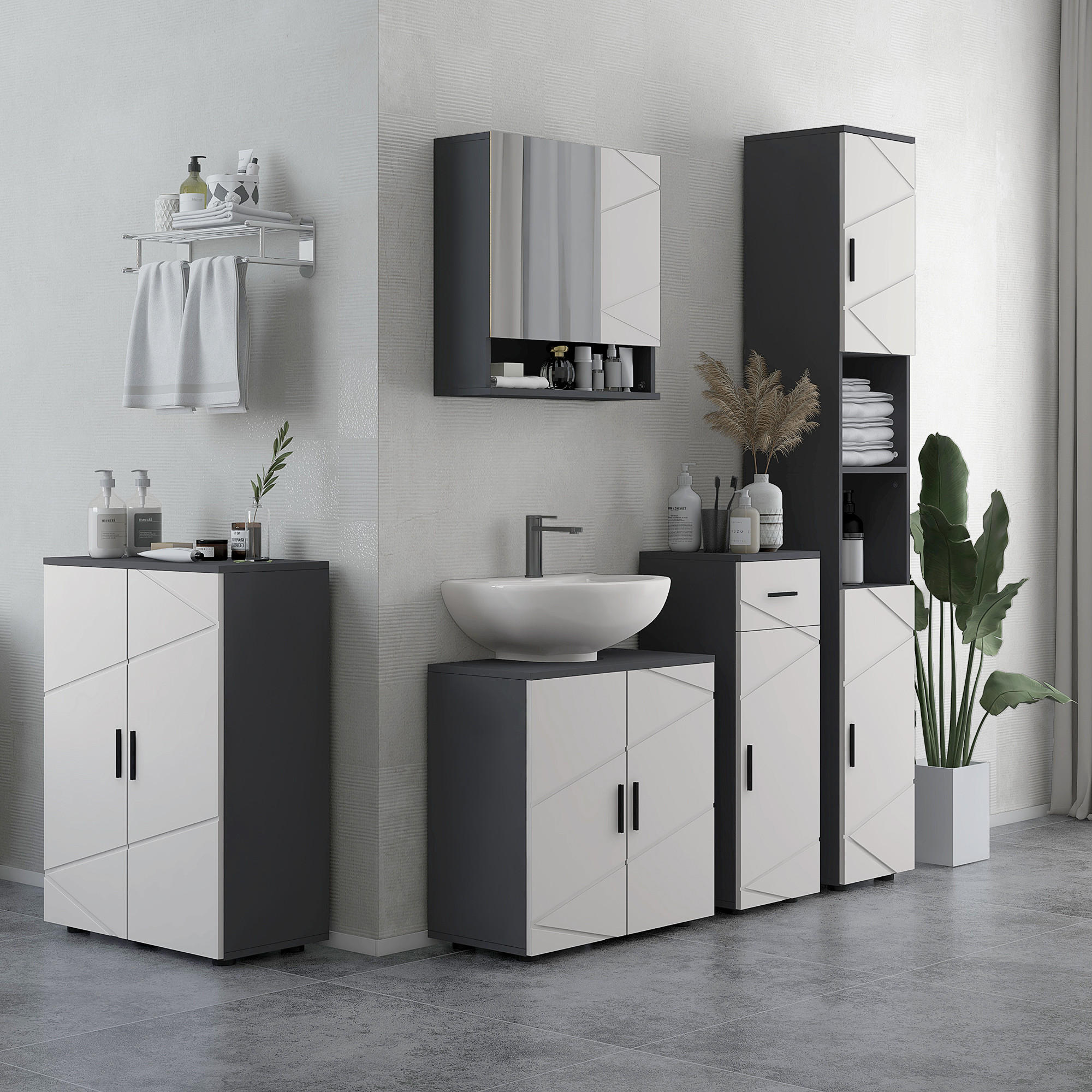 BADEZIMMERSCHRANK Beistellschrank mit Doppeltür 60 x 30 x 82 cm Grau - Grau, Holzwerkstoff (60/82/30cm) - Kleankin