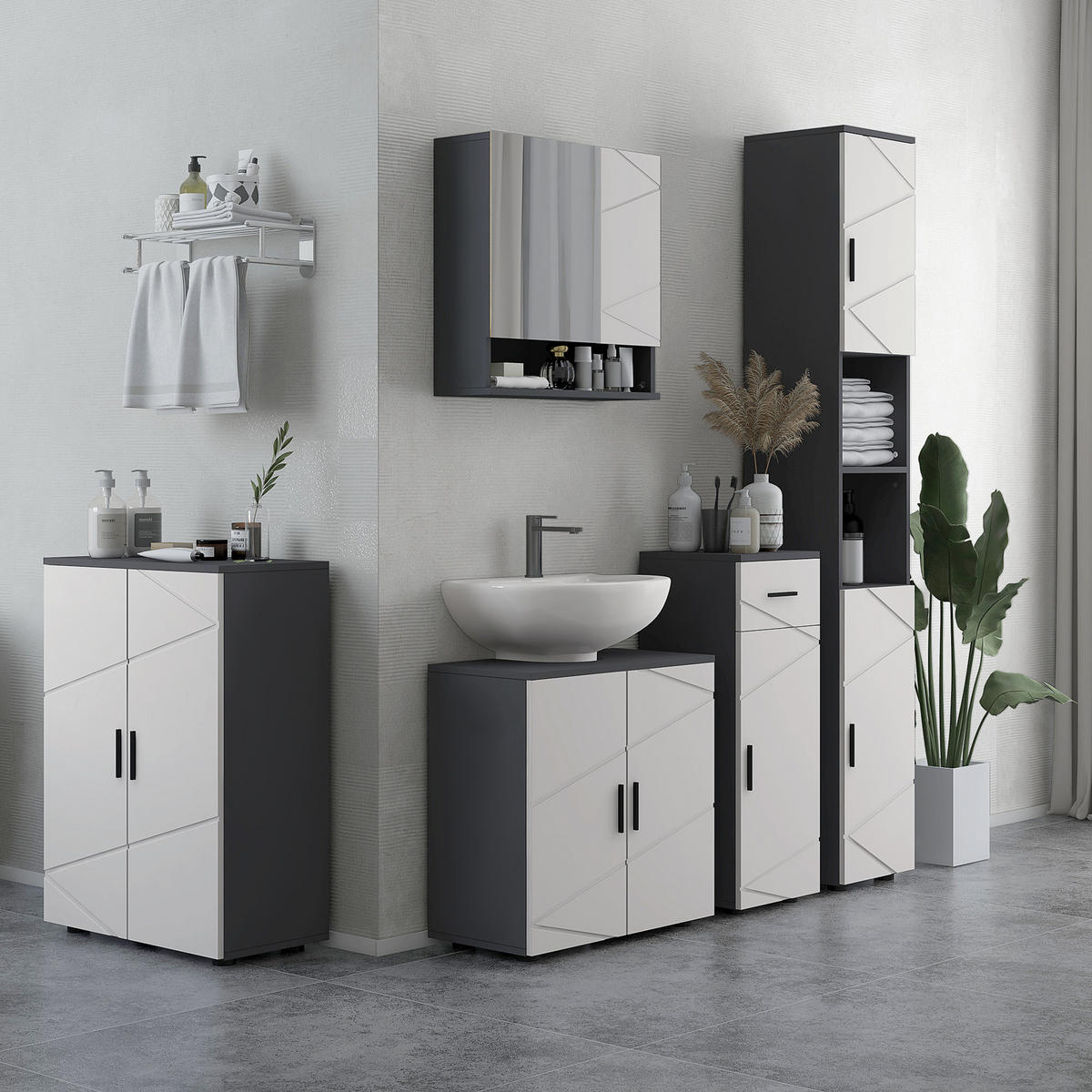 BADEZIMMERSCHRANK Beistellschrank mit Doppeltür 60 x 30 x 82 cm Grau - Grau, Holzwerkstoff (60/82/30cm) - Kleankin