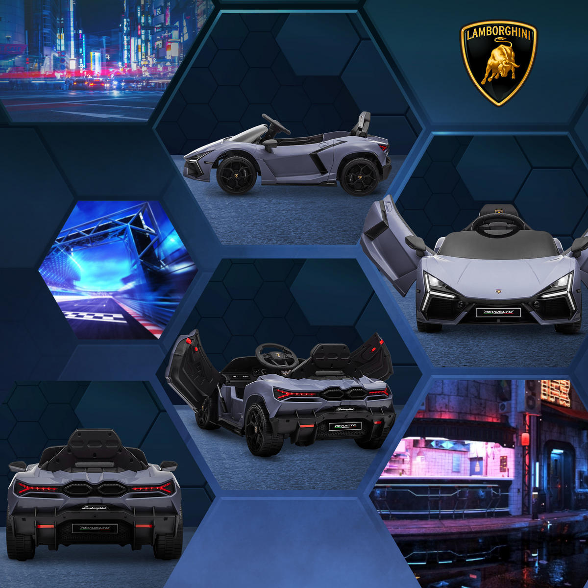 ELEKTROAUTO DE-06236 Lamborghini-inspiriert mit Fernbedienung Grau - Grau, Kunststoff/Metall (105/60/40cm) - ComfortXL