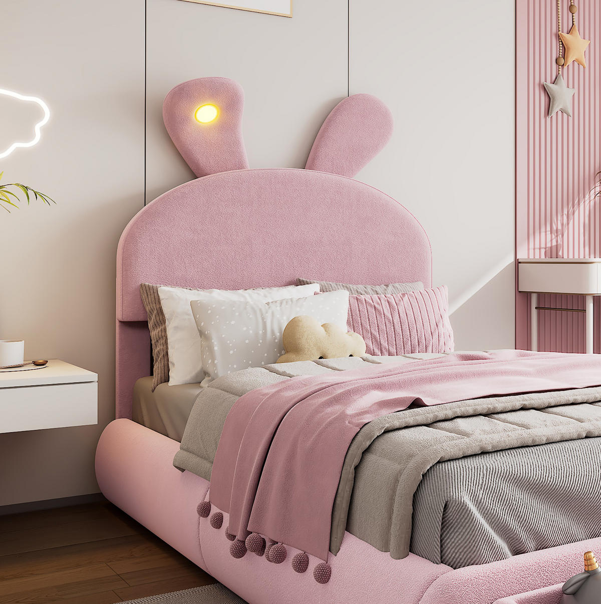 POLSTERBETT mit Stauraum 140x200 cm Samt Pink 2 Hocker - Pink, Metall (140/200cm) - Meubliv