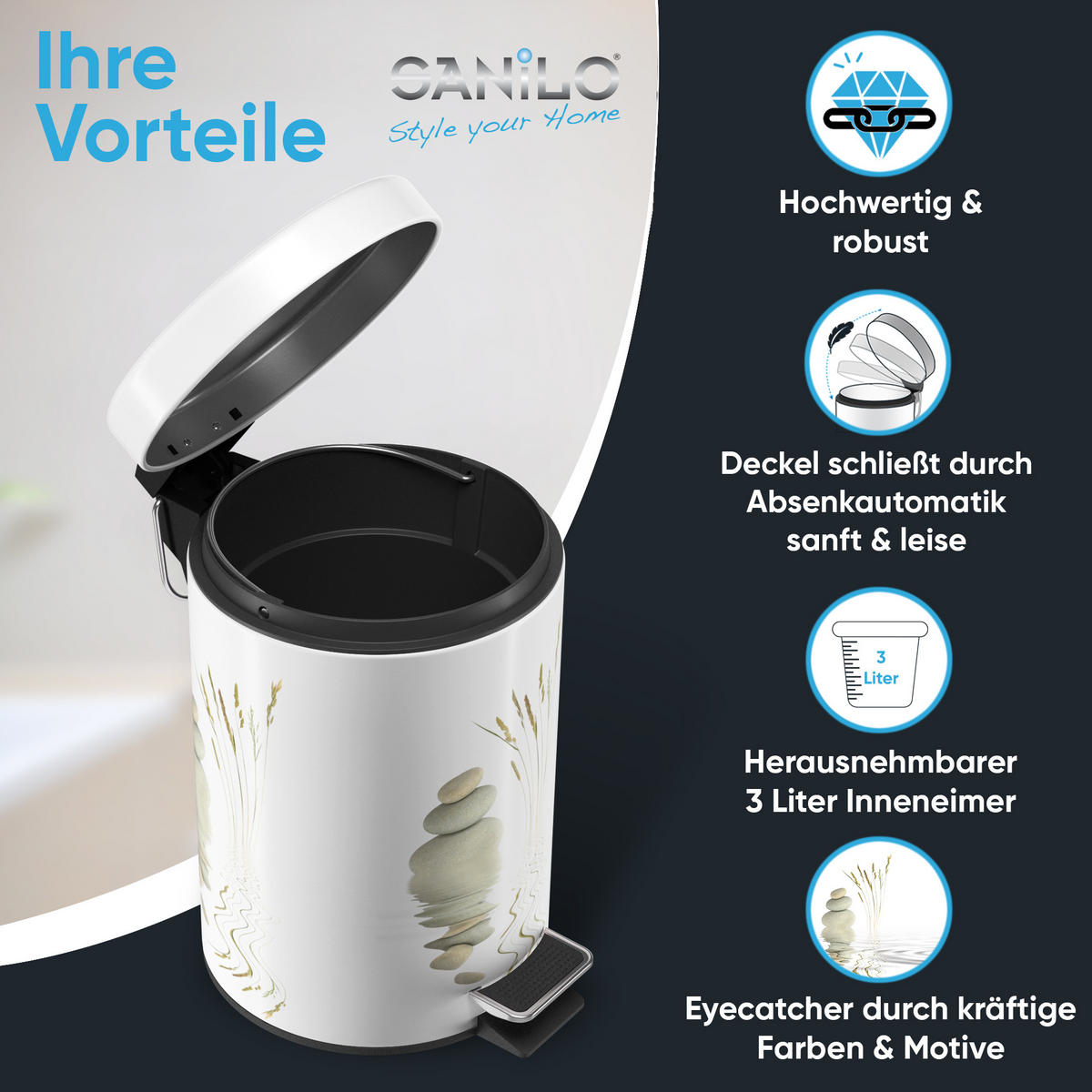 KOSMETIKEIMER Balance - Beige/Weiß, Kunststoff/Metall (17/25/25cm) - Sanilo