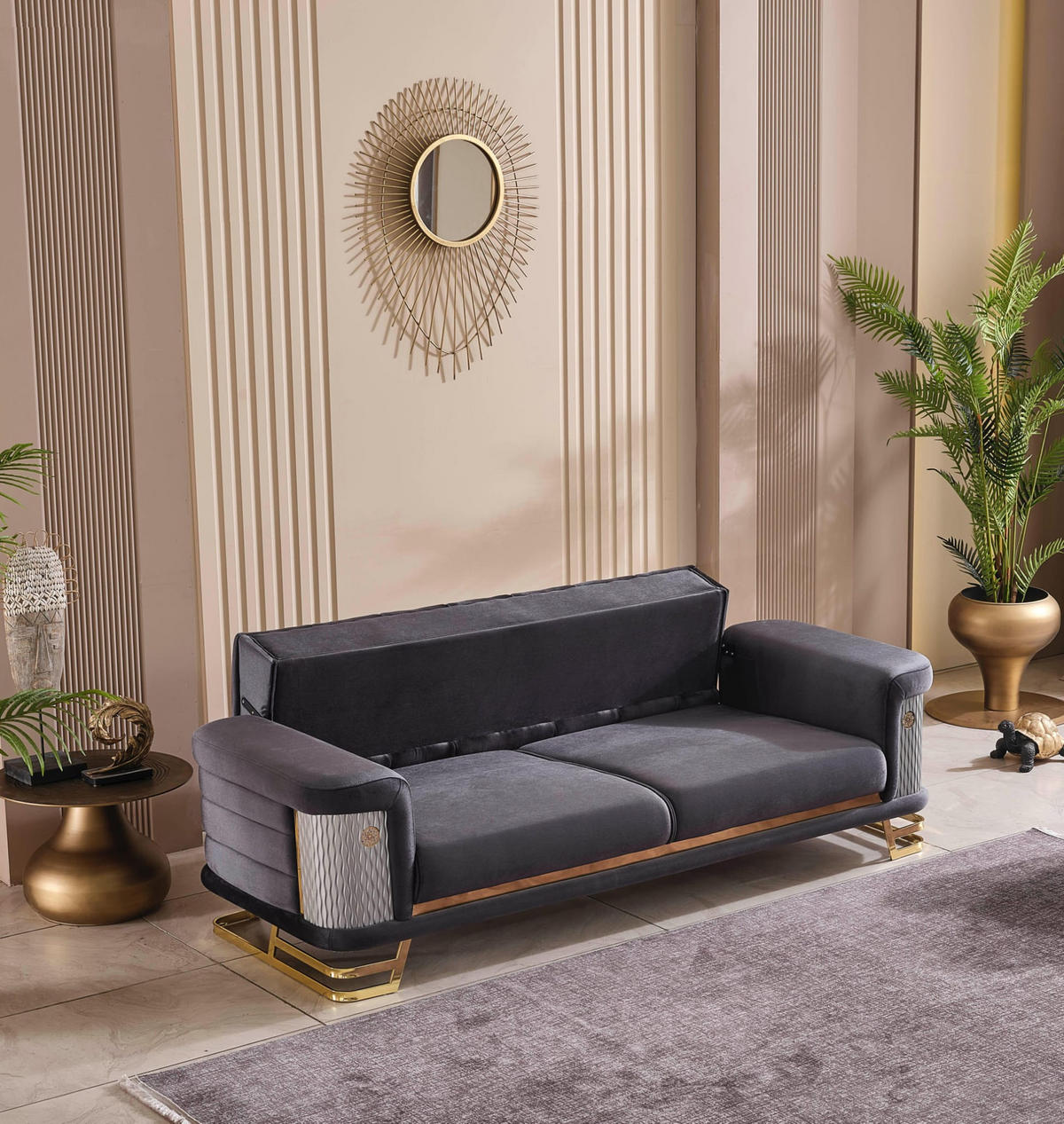 SOFA Zeon 2-Sitzer Samtstoff Anthrazit - Anthrazit, Textil/Metall (180/90/90cm) - Villa Möbel