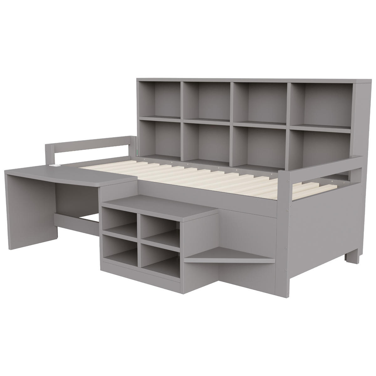MULTIFUNKTIONSBETT mit Schreibtisch 90x200 cm Holz Grau - Grau, Holz (90/200cm) - Meubliv