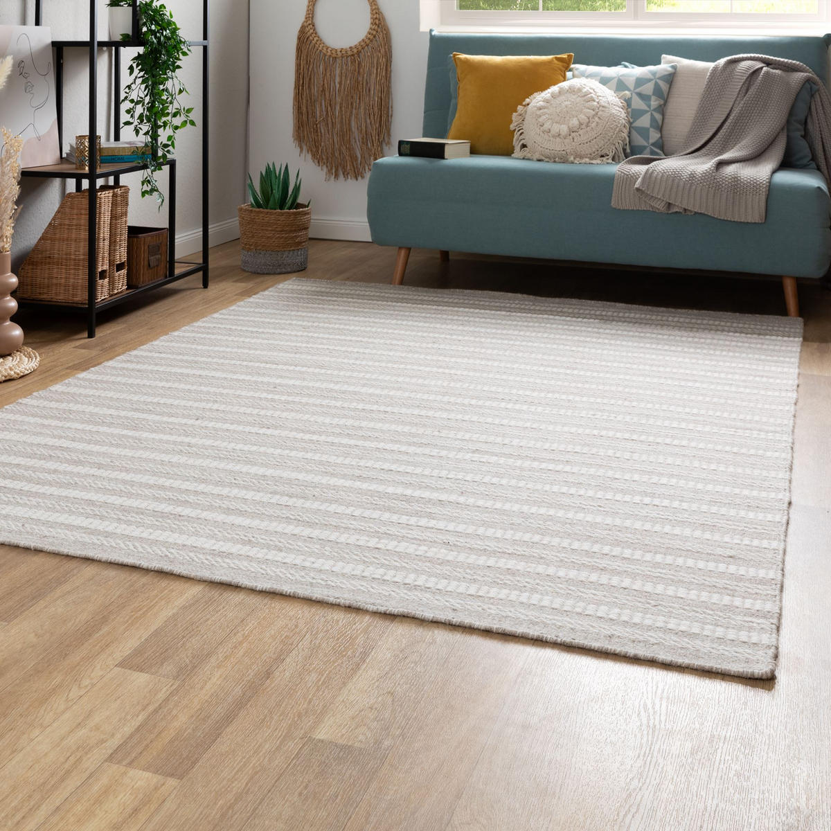 HANDWEBTEPPICH 90/160 cm Habo schmale Streifen - Grau, Naturmaterialien (90/160cm) - Steffensmeier