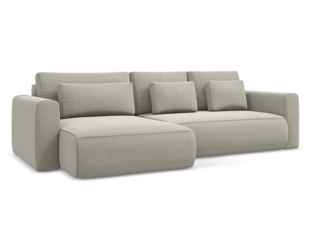 ECKSOFA mit Schlaffunktion Samt Stoff Creme - Perlmutt/Creme, Kunststoff/Textil (149/278cm) - Makamii