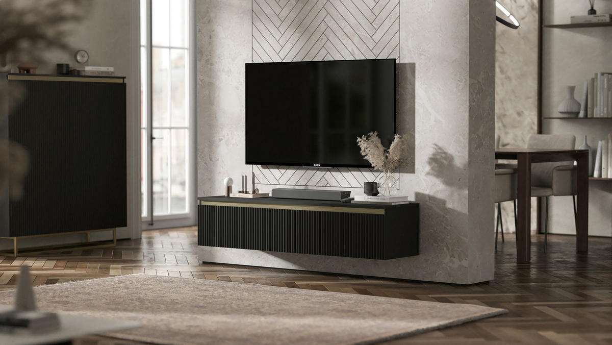 TV-SCHRANK Selene Schwarz matt Glamour 140 cm - Schwarz, Holzwerkstoff (140/30/35cm) - Meble Lindner