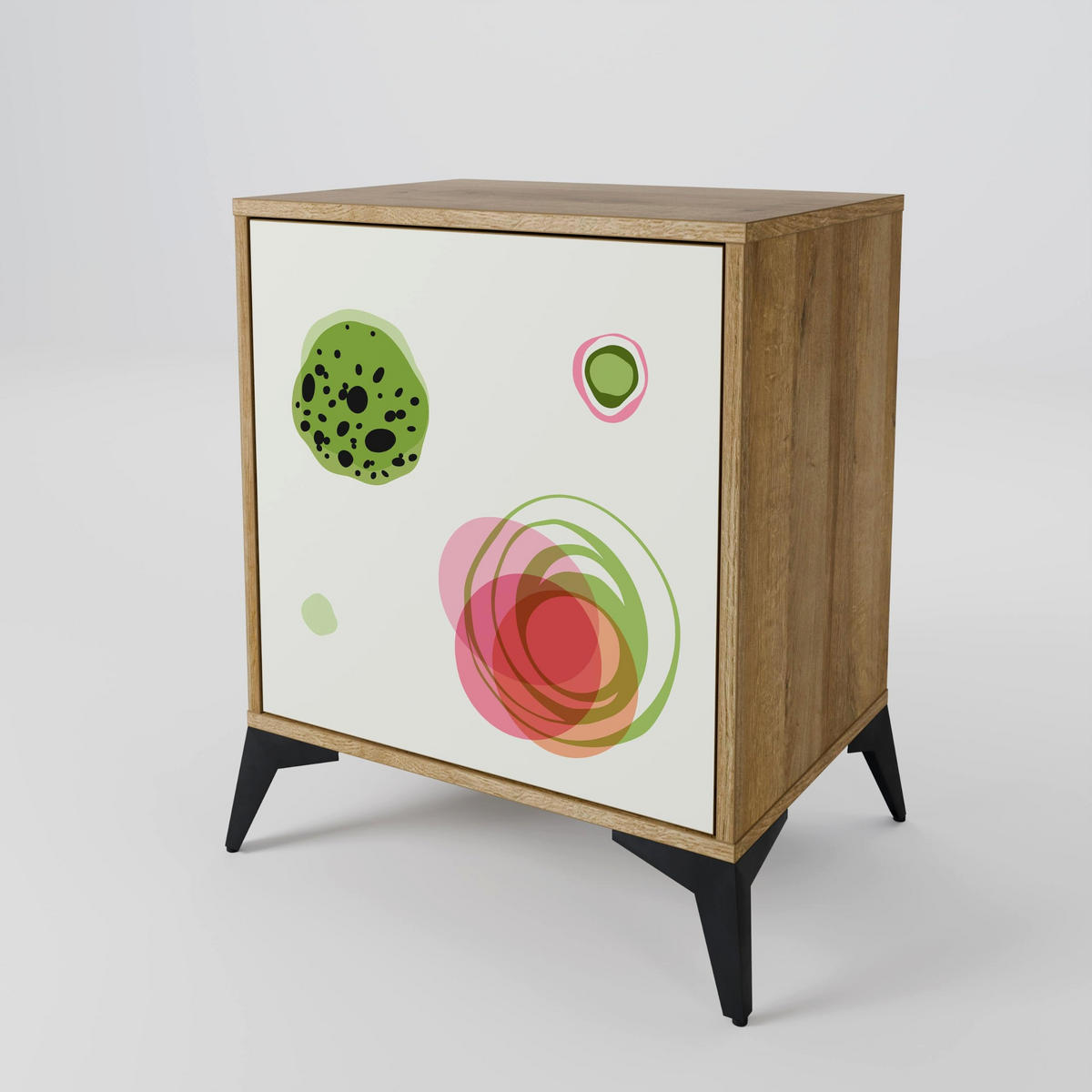 SIDEBOARD COLORFUL COSMOS, Eichefarben, 57,5x42x72,5 cm, Schwarze Metallfüße - Eichefarben/Multicolor, Holzwerkstoff/Metall (57.5/72.5/42cm) - SpaceRebels