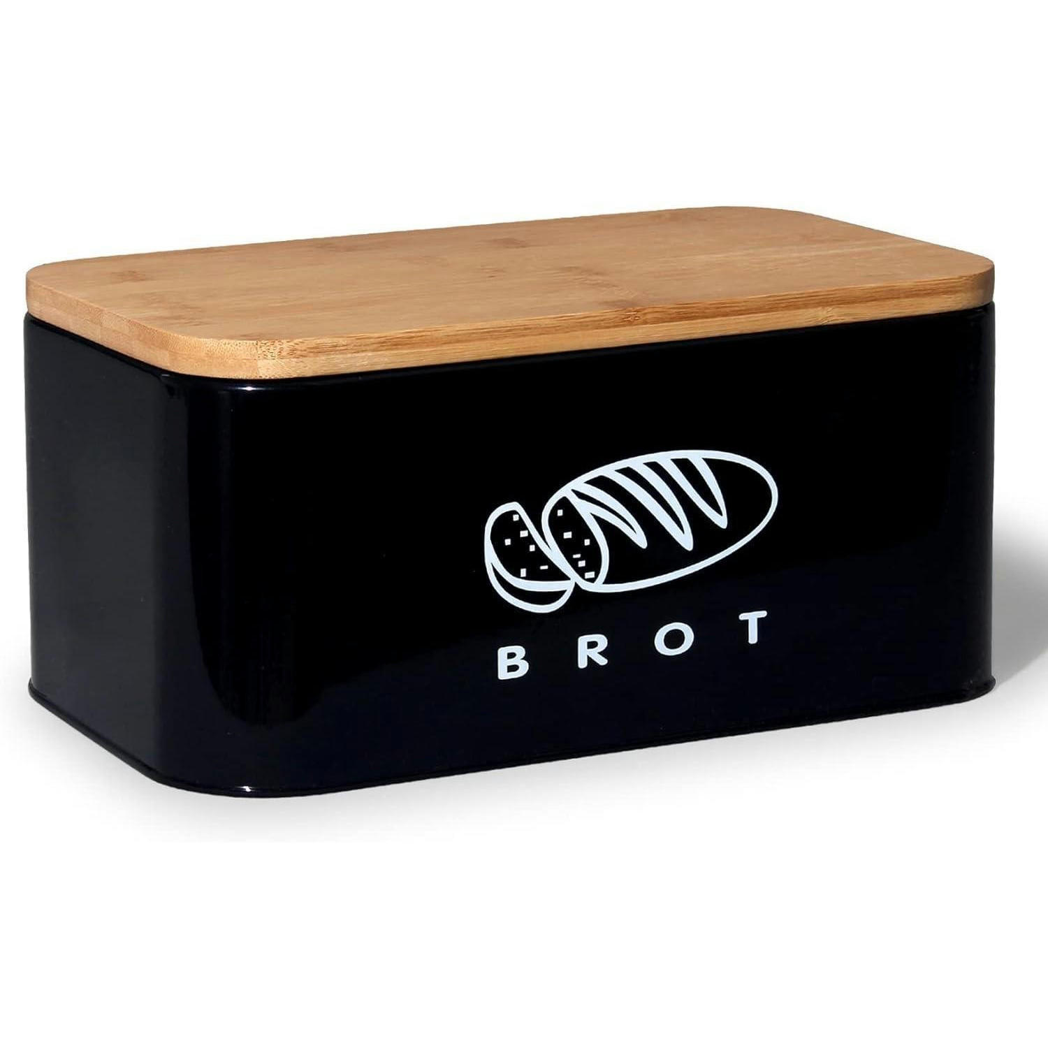 BROTKASTEN Schwarz mit Bambusdeckel 30 cm - Multicolor, Metall (18/14/30cm)