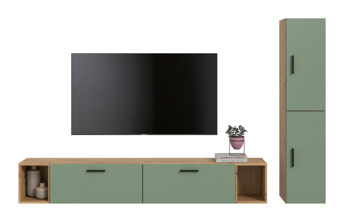 WOHNWAND The One Smoke Green 259/34/182 cm - Braun, Holzwerkstoff (259/182/34cm) - Xonox