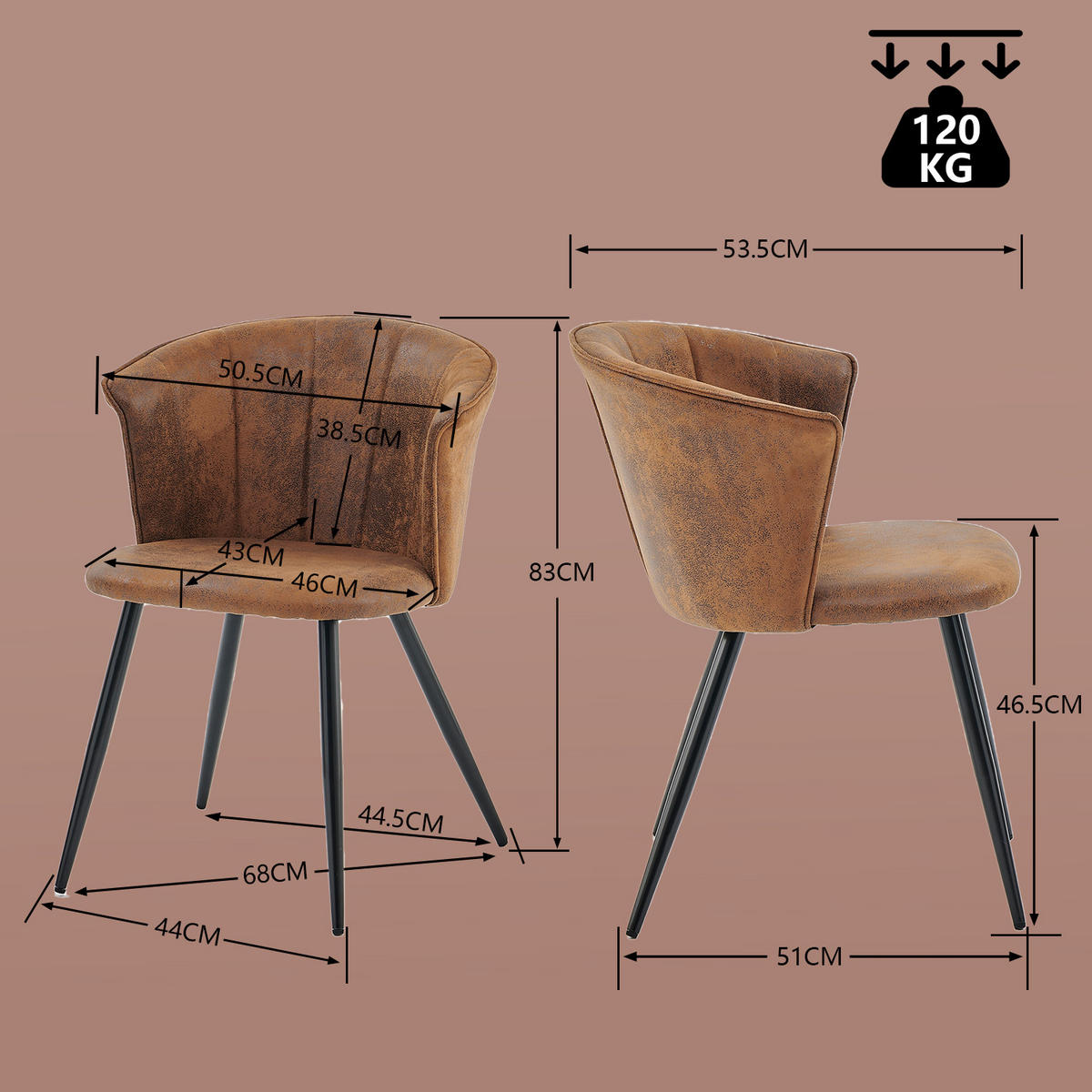 ESSZIMMERSTUHL in Vintage Brown - Braun, Textil (44/83/51cm) - Meubles Cosy