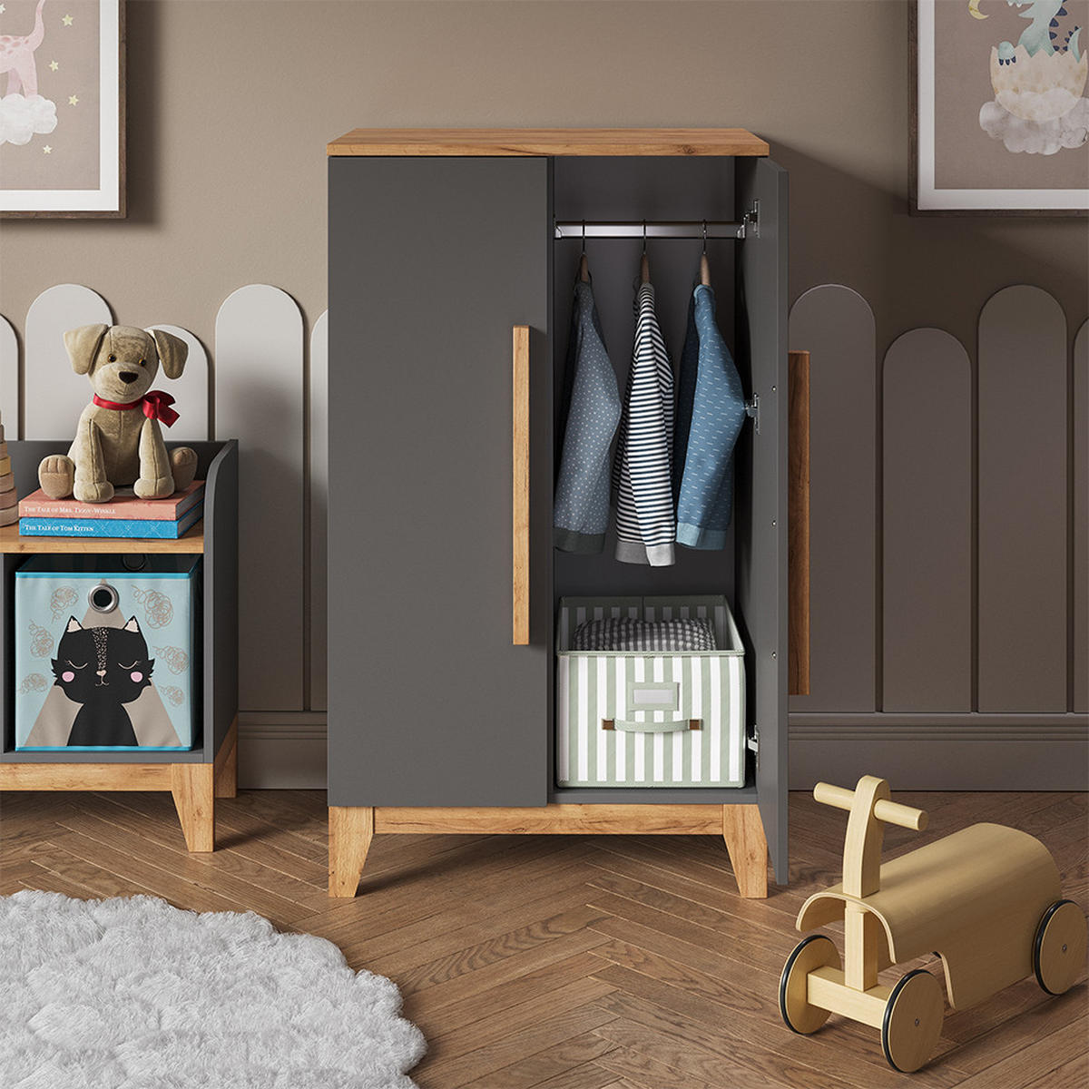 KINDERKLEIDERSCHRANK Malia Grau/Artisan 70 x 120 cm - Grau, Holzwerkstoff (70/120/53.4cm) - VitaliSpa