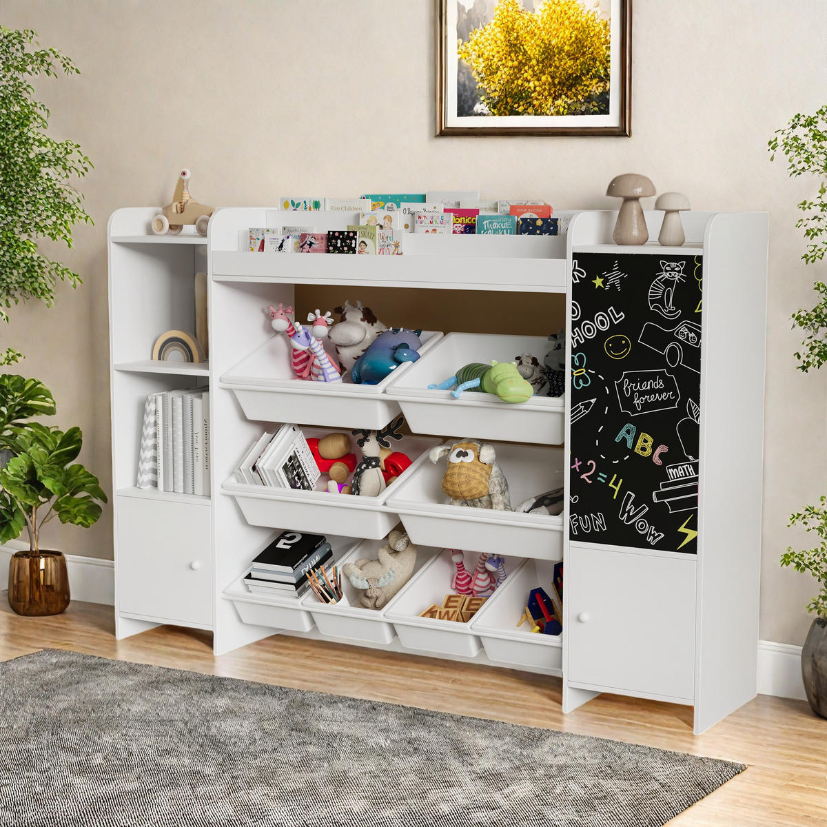 KINDERREGAL 4-stöckig weiß mit Aufbewahrungsboxen - Weiß, Holzwerkstoff (30/94.5/137cm) - SHOPENTRA
