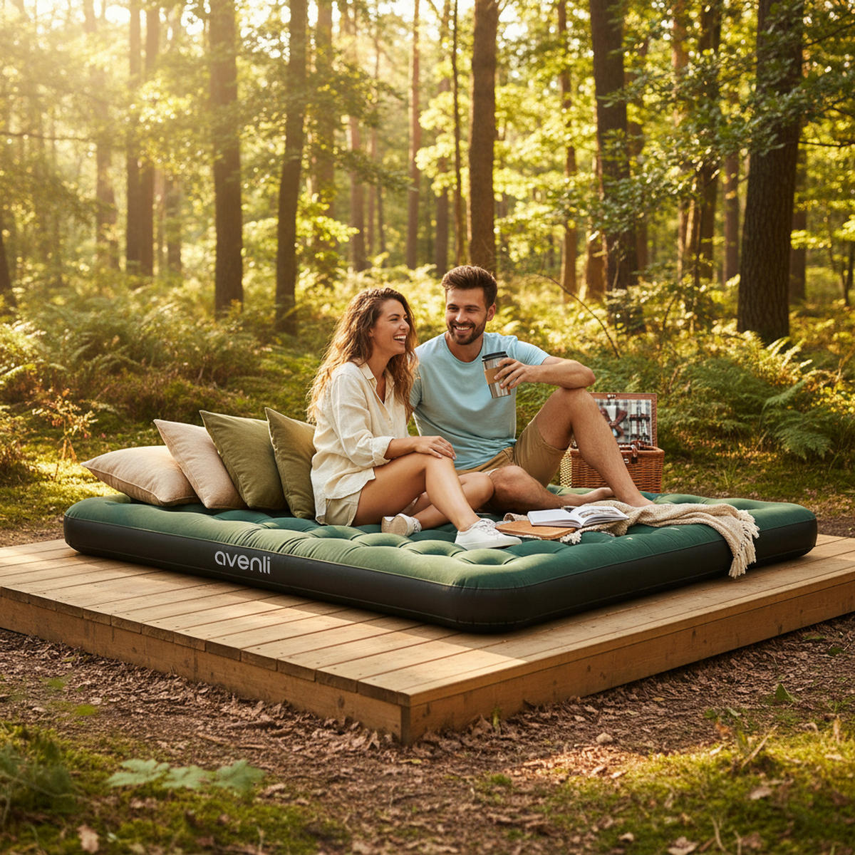 LUFTBETT Luftmatratze Camping CloudCoil grün 203x152x22cm - Grün, Kunststoff (152/203cm) - Avenli