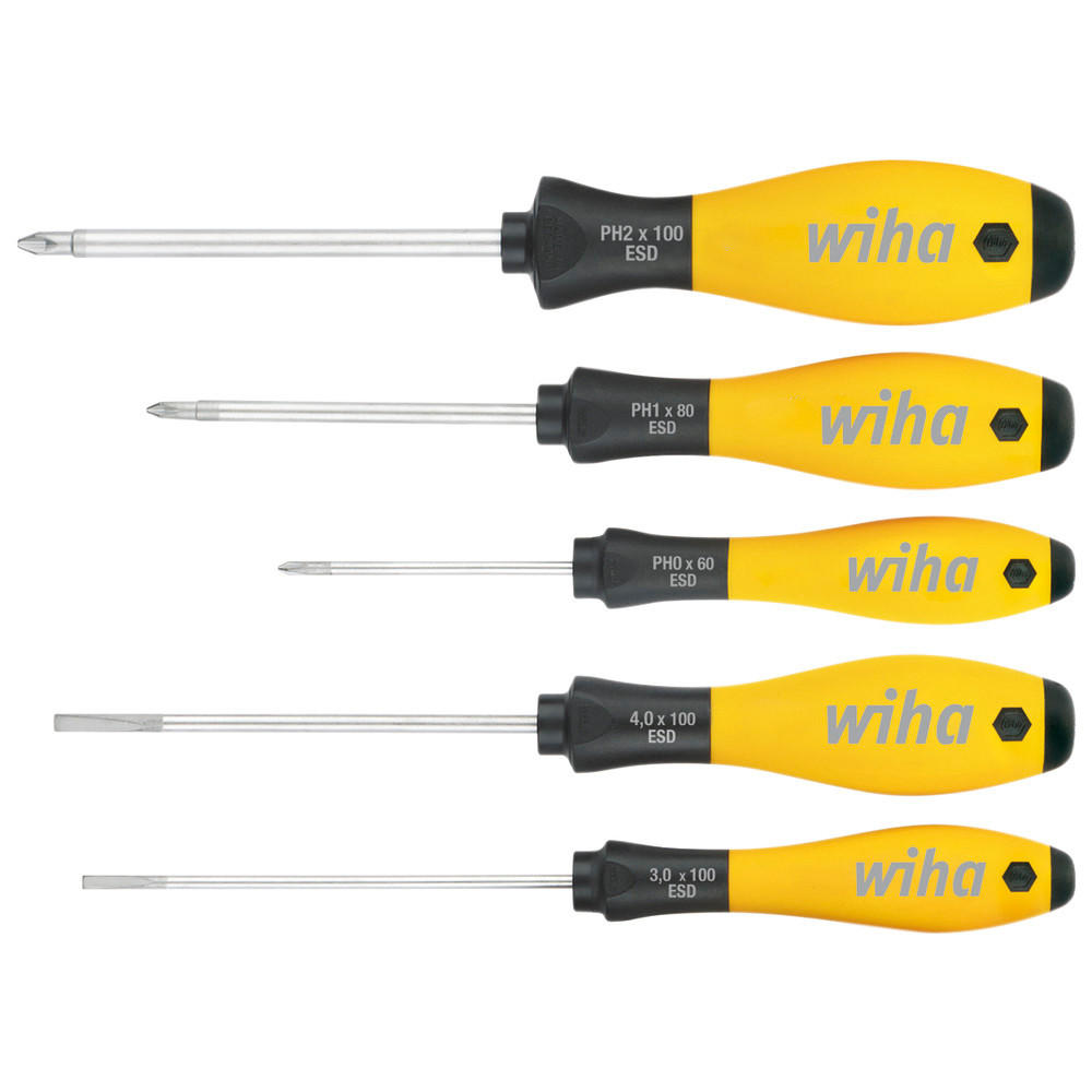 SCHLITZ/PHILLIPS-SCHRAUBENDREHER Set SoftFinish, 5-teilig, ESD - Multicolor, Kunststoff (310/230/40cm) - Wiha