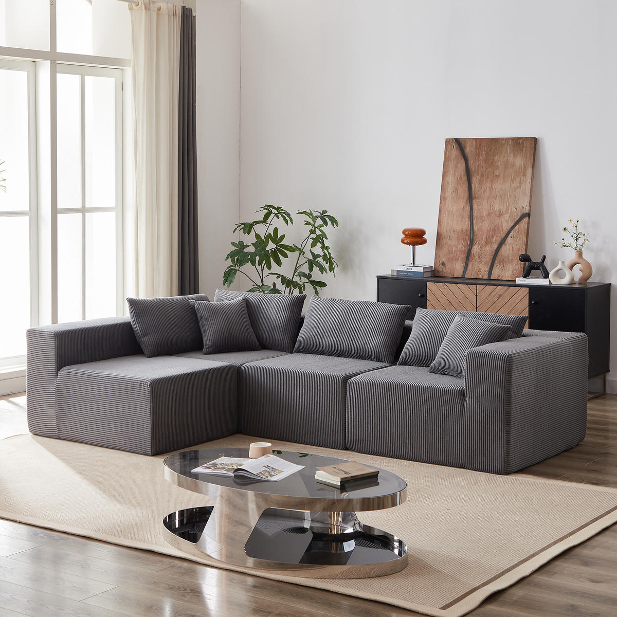 ECKSOFA 264/167/71 cm Grau Cord - Grau, Textil (264/167cm) - Oxeza