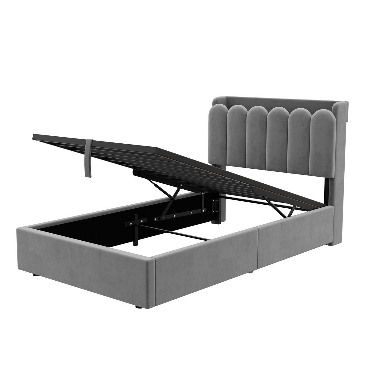 STAURAUMBETT 90/200 cm mit Hydraulik-Stauraum und USB, DE-41793, in Grau - Grau, Metall (90/200cm) - ComfortXL
