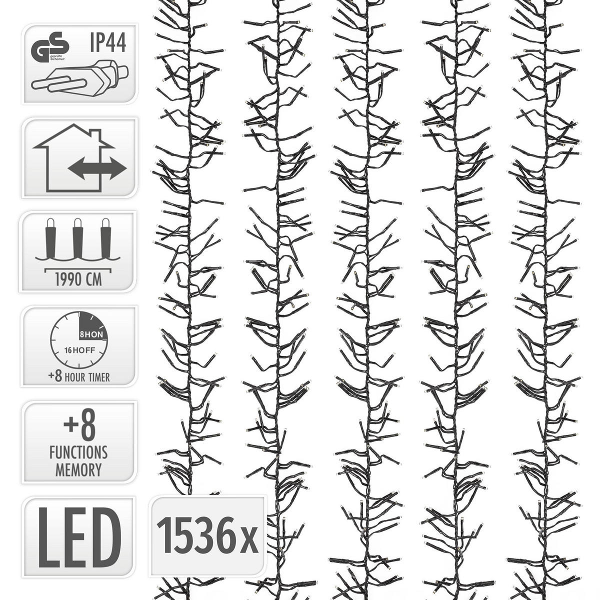 LED LICHTERKETTE Cluster Außen Innen 19,9 m Weihnachtsbeleuchtung 1536 LED Warmweiß - Weiß, Kunststoff (2290cm) - ECD-Germany