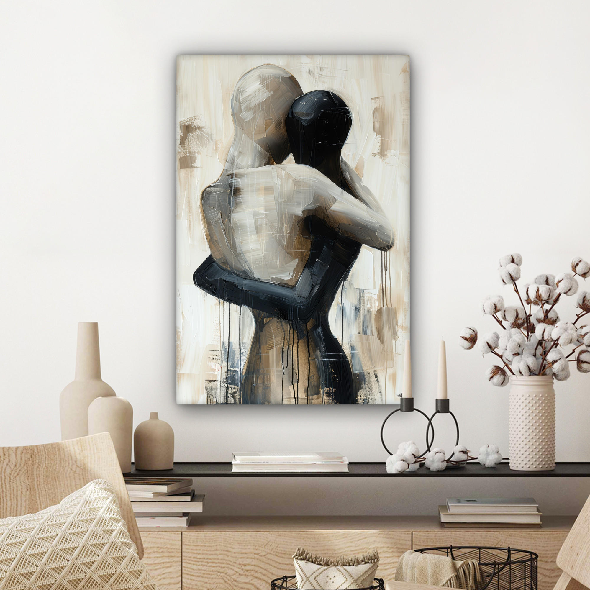 LEINWANDBILD Abstrakt - Liebe - Schwarz und weiß - Modern 60x90 cm - Schwarz, Textil (60/90cm) - MuchoWow