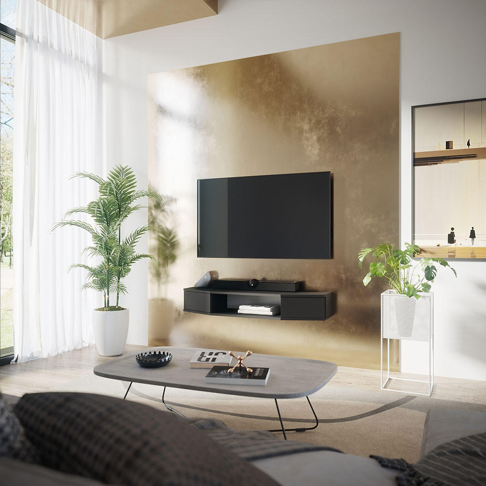 LOWBOARD Walter Schwarz 110 x 17.4 cm mit 2 Türen - Schwarz, Holzwerkstoff (110/17.4/30cm) - Vicco