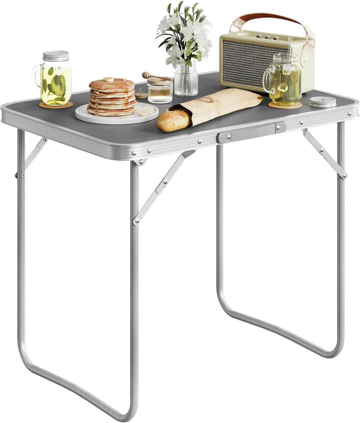 CAMPINGTISCH mit Griff Klappbar 70 x 50 x 60 cm Grau - Grau, Metall (70/50/60cm) - Woltu