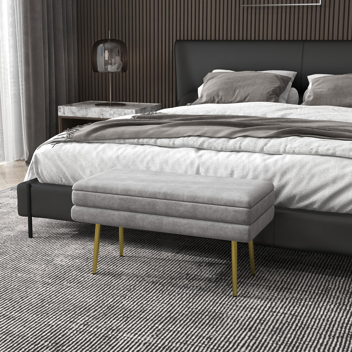 TRUHENBANK DE-16420 2-in-1 mit Stauraum und Samtbezug Grau/Gold - Grau, Textil (79.5/43/37.5cm) - ComfortXL