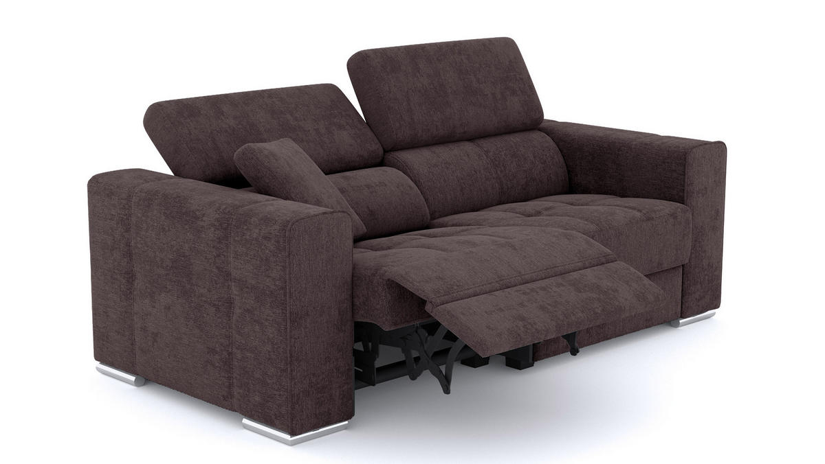 SOFA QUARTZ 3-Sitzer mit 1 Relaxfunktion, dunkelbraun - Dunkelbraun/Silberfarben, Holzwerkstoff/Textil (204/80/102cm) - Courtois Laville