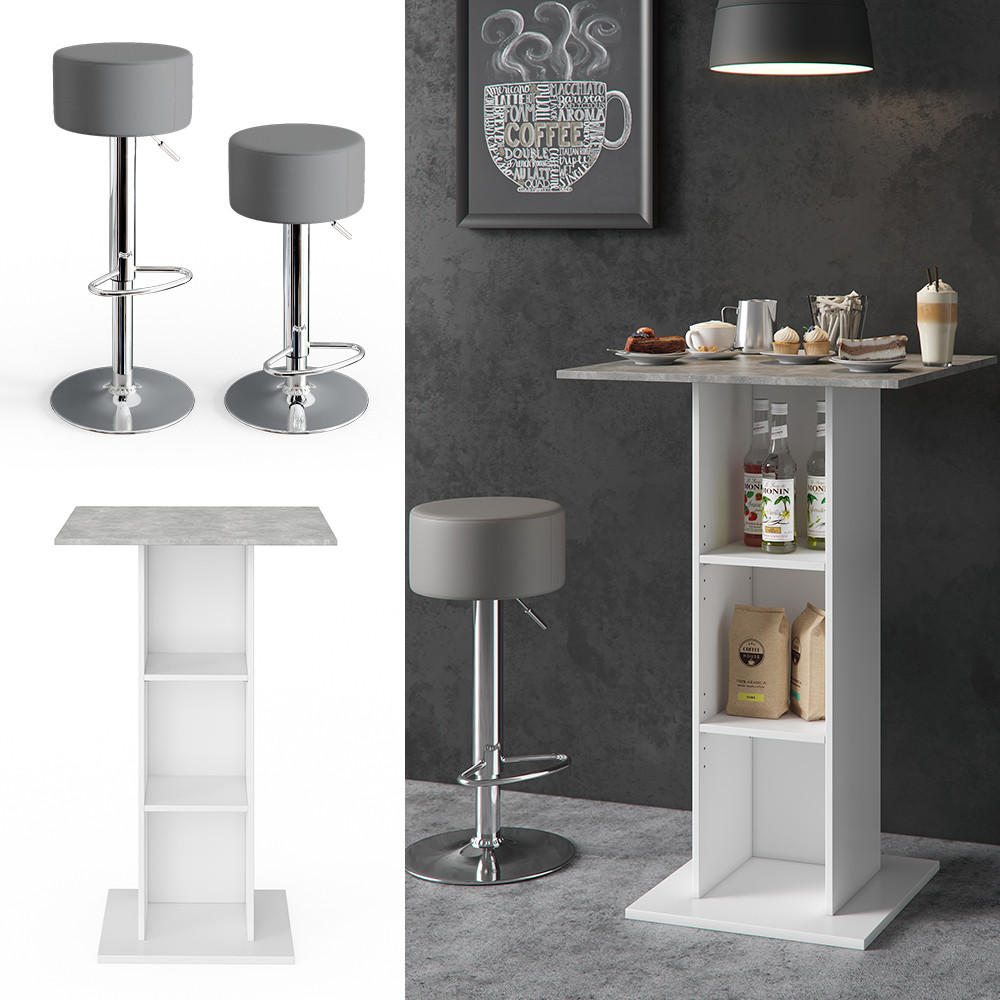BARTISCH-SET Rodeo Beton 70 x 70 cm mit 2 Barhockern - Grau, Holzwerkstoff (70/109/70cm) - Vicco