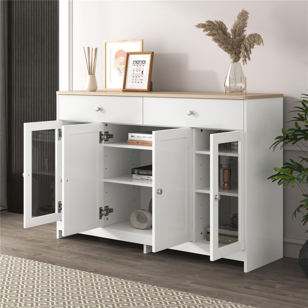 SIDEBOARD 120/80/37 cm Holz Weiß 4 Türen 2 Schubladen - Weiß, Holz (120/80/37cm) - Kaket