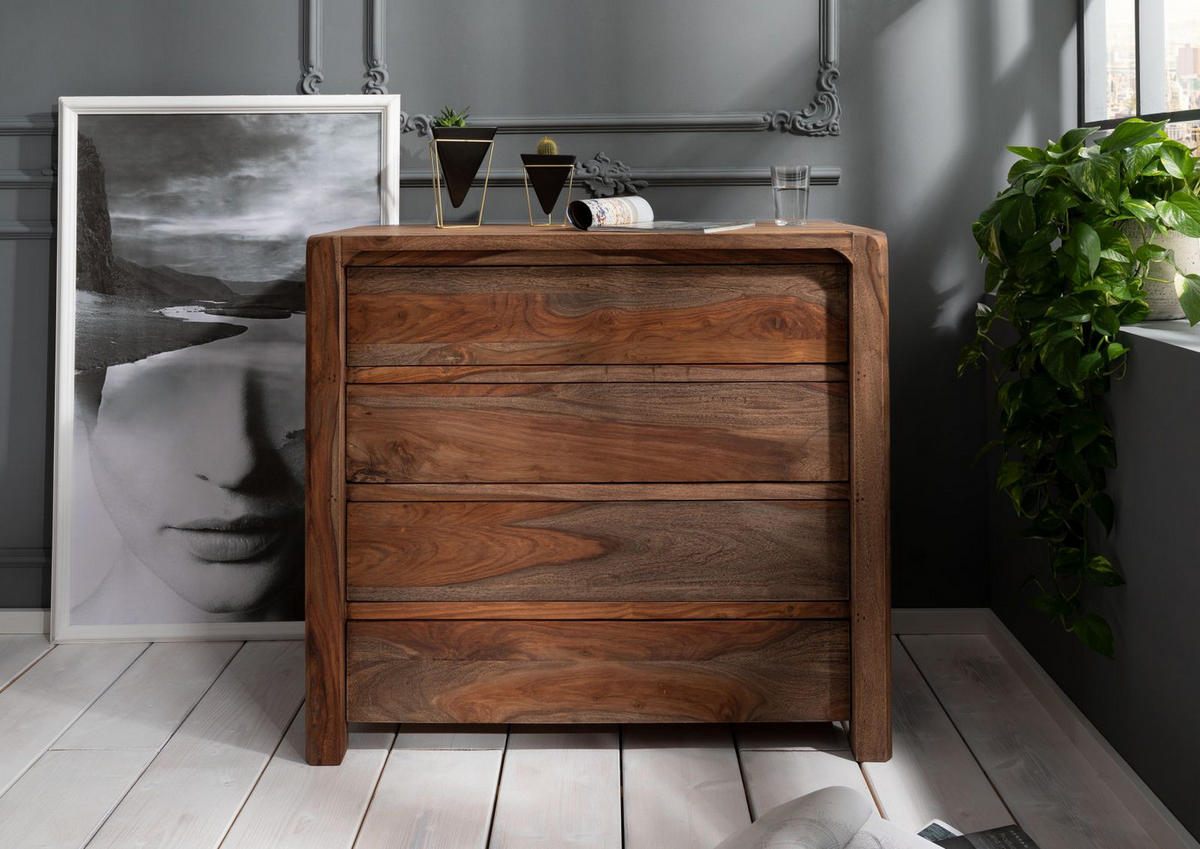 KOMMODE Sheesham 96x50x90 grau geölt BUENO #2004 - Grau, Holz (96/90/50cm) - Massivmoebel24