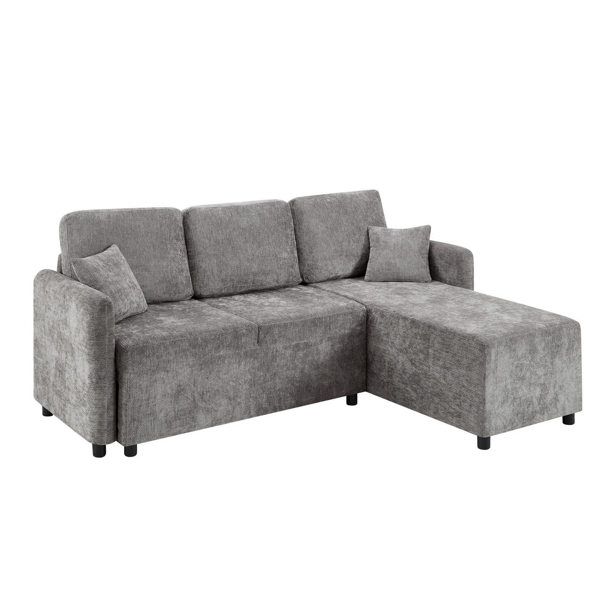 ECKSOFA 187.5/144/85.5 cm Grau Chenille mit 2 Kissen - Grau, Holz/Textil (187.5/144cm) - Oxeza