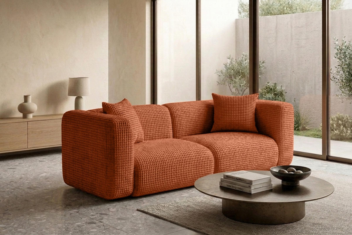 SOFA 2-Sitzer, Chenille-Stoff Cremona, Kupfer, GRETA - Kupferfarben, Holz (228/70/89cm) - Kaiser Möbel