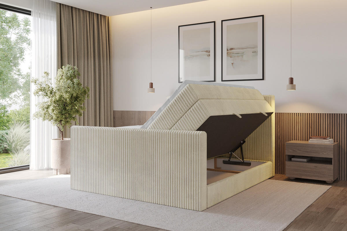 BOXSPRINGBETT mit Matratze H3|H4 und Lattenrost - TOLO-Z KING 140x200 Cord - Creme - Champagner, Holzwerkstoff (140/200cm) - ALTDECOR
