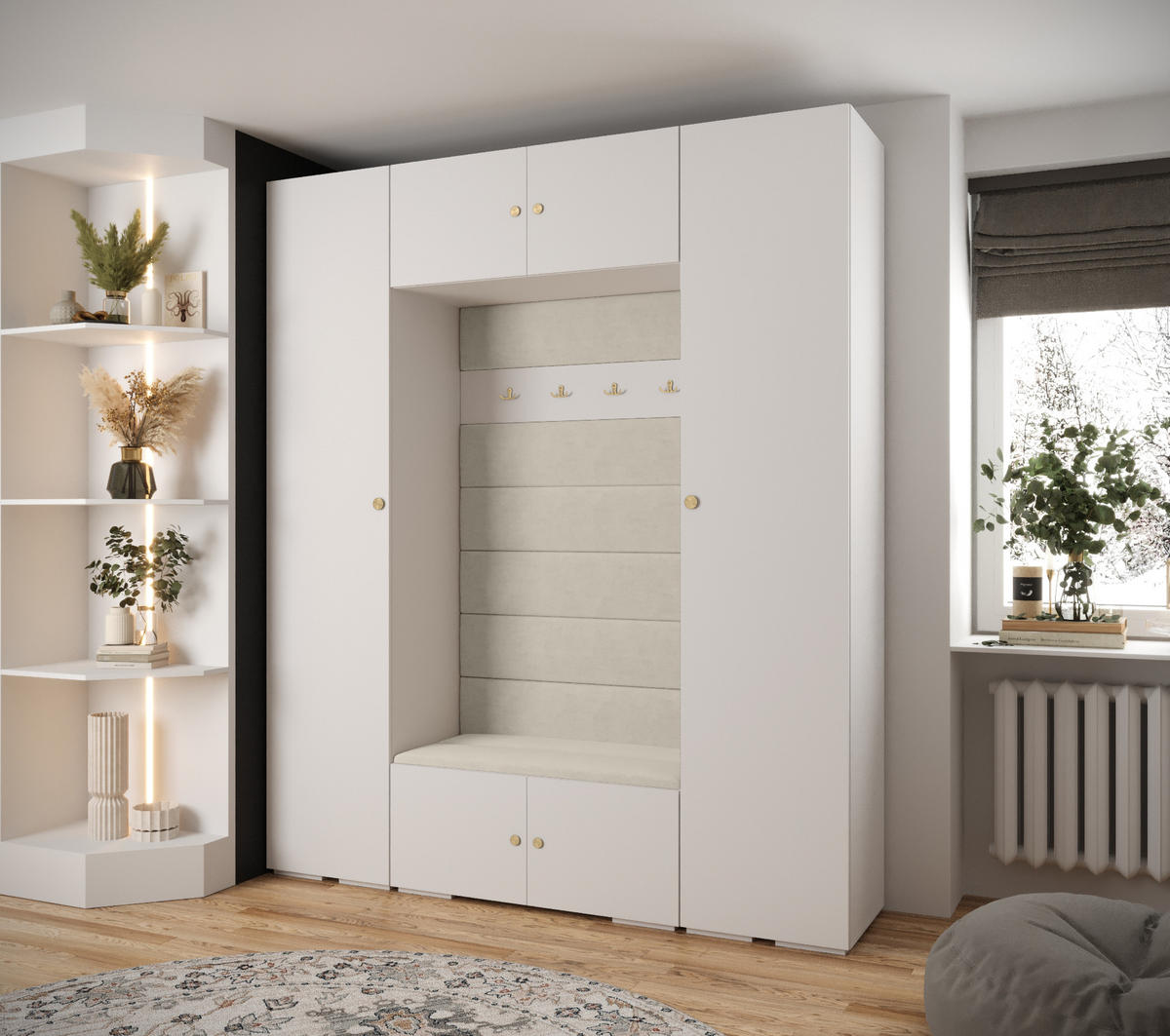 GARDEROBEN-SET 236,7/200/47 - Goldfarben/Weiß, Holz/Kunststoff (200/236.7/47cm) - Abiks Möbel